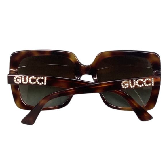 Gucci Oversized Rectangular GG0418S Sunglasses with Crystal Temples in Tortoise - Picture 2 of 5
